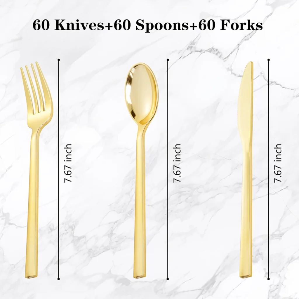Luxury Plastic Silverware Set (180 Pieces) – Gold, Classic