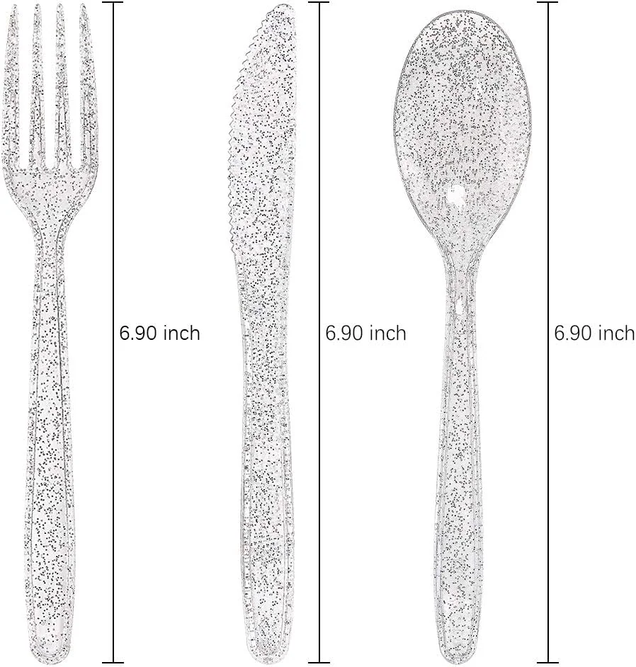 Glitter Plastic Silverware Set (360 Pieces) – Silver Glitter