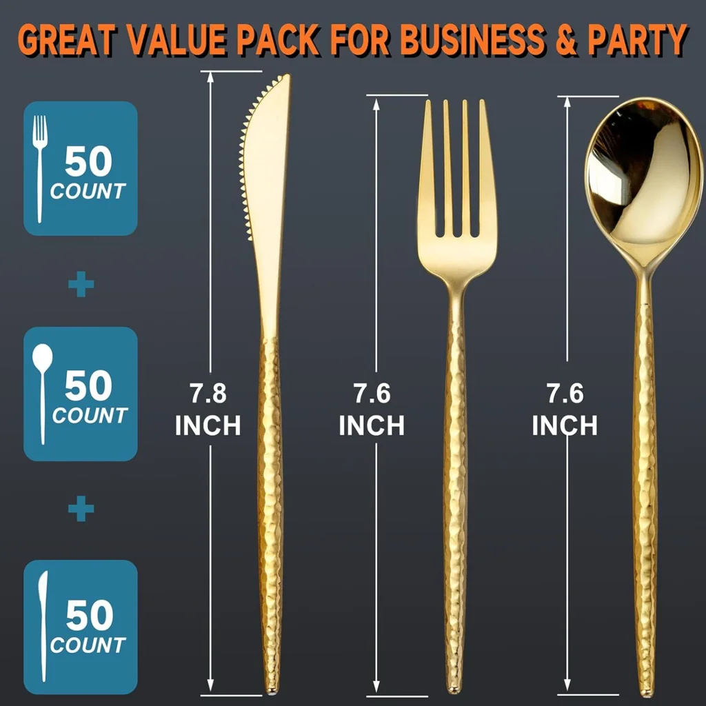 Everyday Plastic Silverware Set (150 Pieces) – Gold