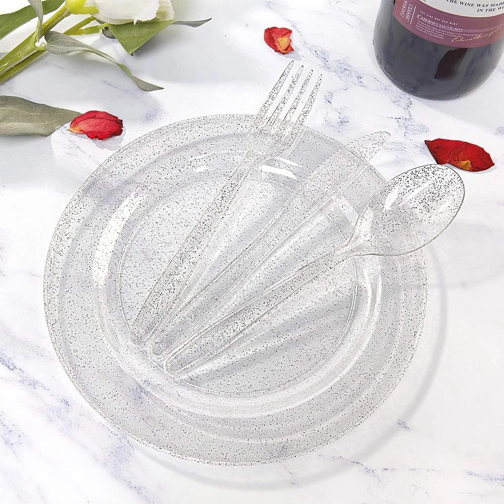 Glitter Plastic Silverware Set (360 Pieces) – Silver Glitter