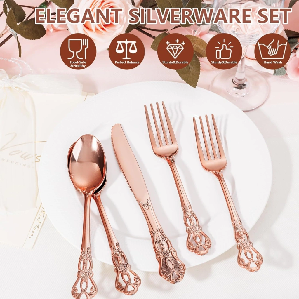 Rose Gold Vintage Plastic Silverware Set — detail 5