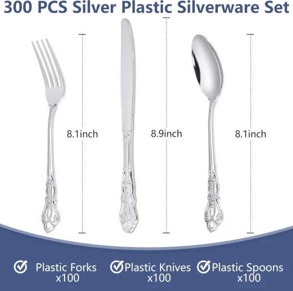 Silver Vintage Plastic Silverware Set — detail 3