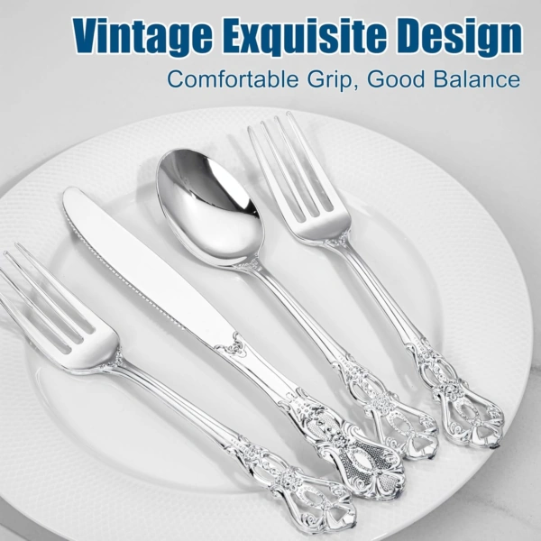 Silver Vintage Plastic Silverware Set — detail 5