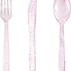 Glitter Plastic Silverware Set (360 Pieces) – Pink Glitter