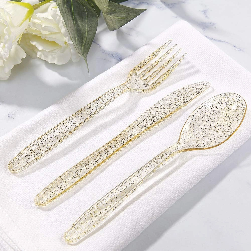 Glitter Plastic Silverware Set (360 Pieces) – Gold Glitter