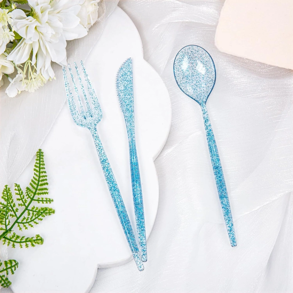 Luxury Plastic Silverware Set (180 Pieces) – Clear Blue