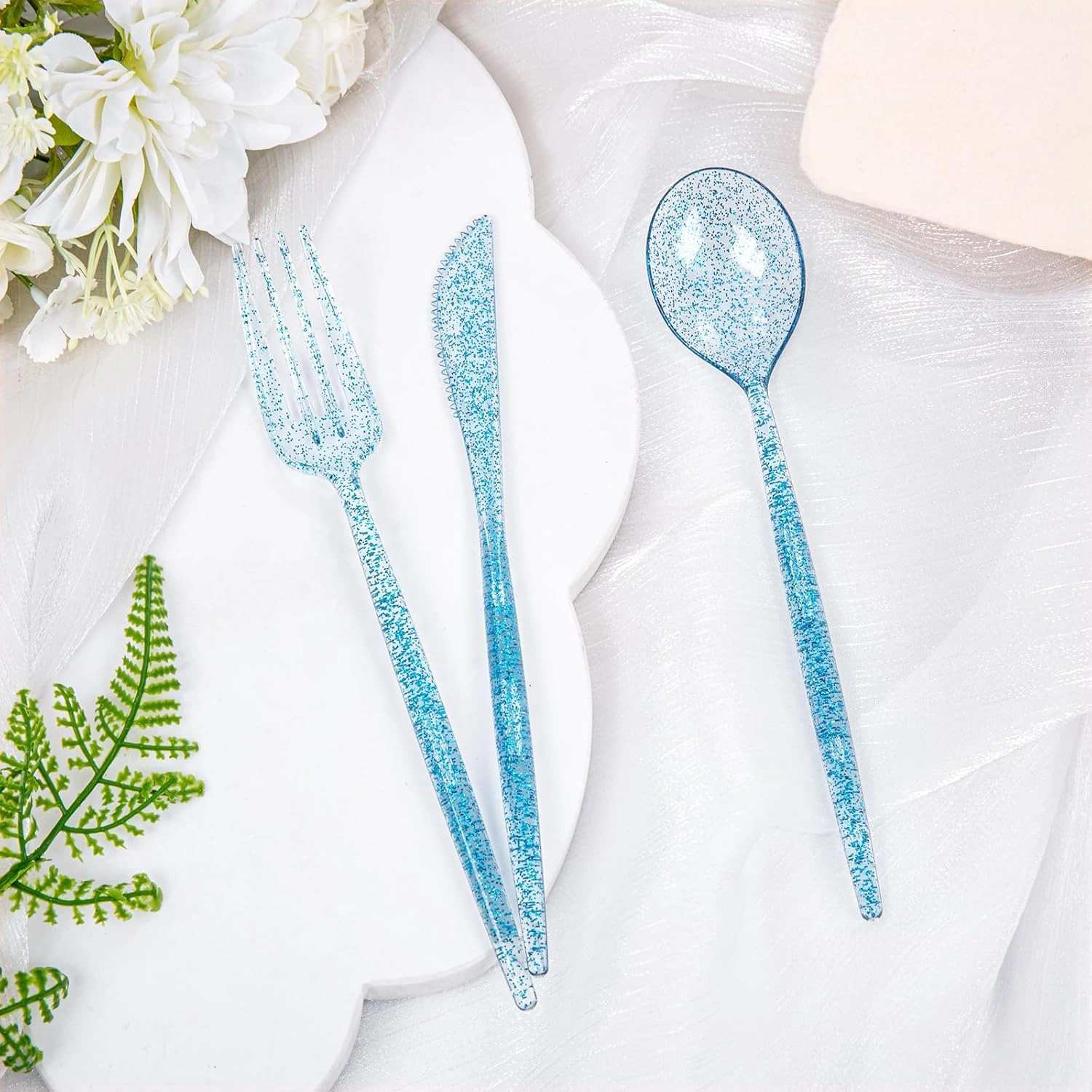 Luxury Plastic Silverware Set (180 Pieces) – Clear Blue