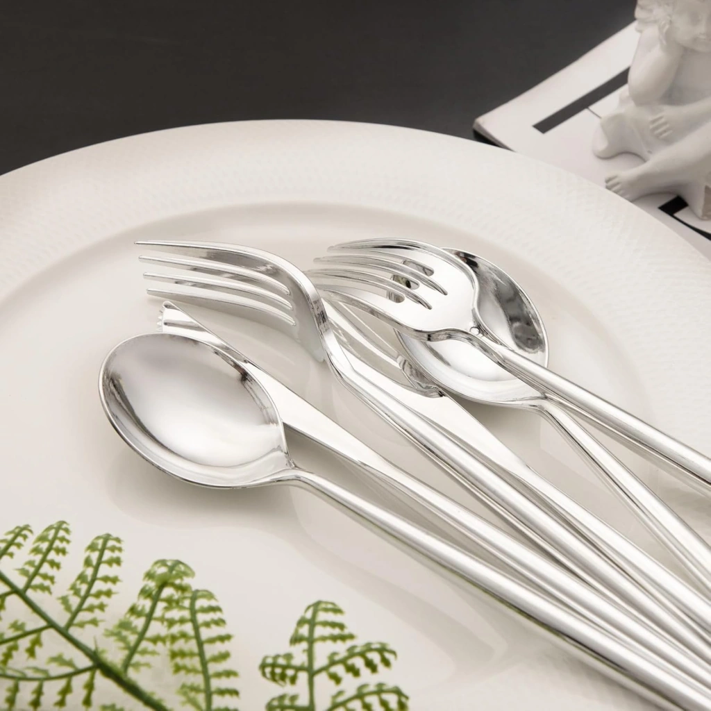 Luxury Plastic Silverware Set (180 Pieces) – Silver, Elegant Silver