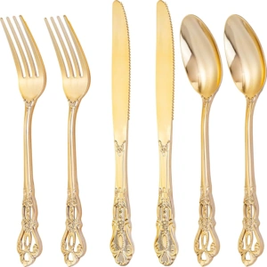 Gold Vintage Plastic Silverware Set — detail 1