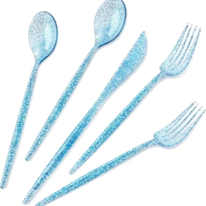 Luxury Plastic Silverware Set (180 Pieces) – Clear Blue