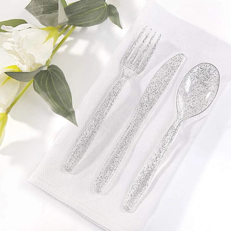 Glitter Plastic Silverware Set (360 Pieces) – Silver Glitter