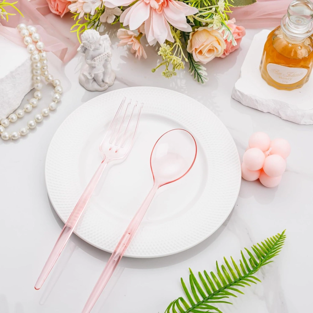 Luxury Plastic Silverware Set (180 Pieces) – Pink, Cutlery Set