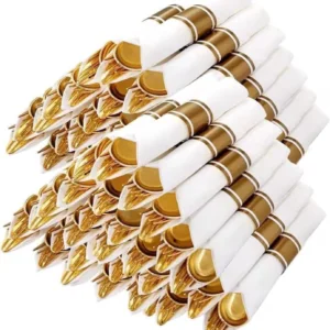 Pre-Rolled Gold Silverware with Napkins (400 Pieces)