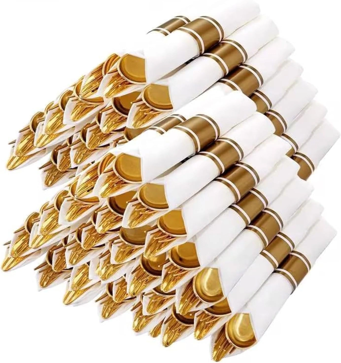 Pre-Rolled Gold Silverware with Napkins (400 Pieces)