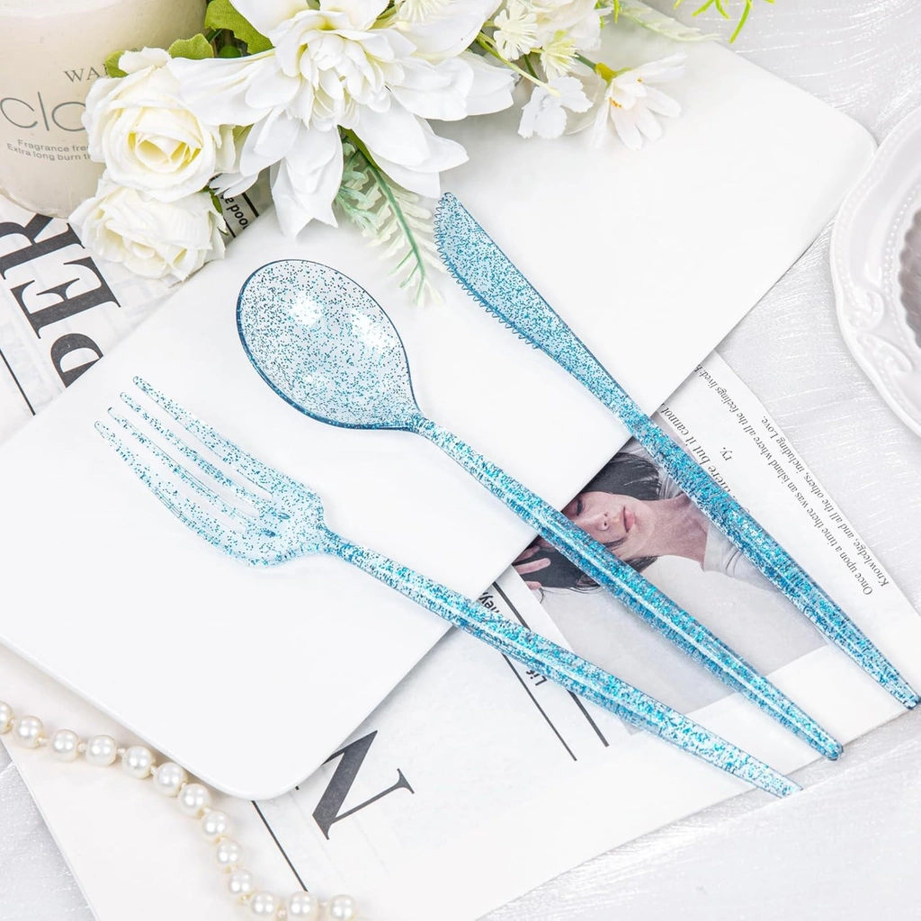 Luxury Plastic Silverware Set (180 Pieces) – Clear Blue