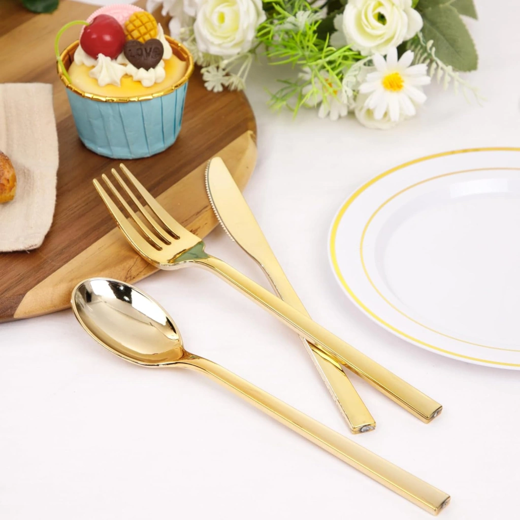 Luxury Plastic Silverware Set (180 Pieces) – Gold, Classic