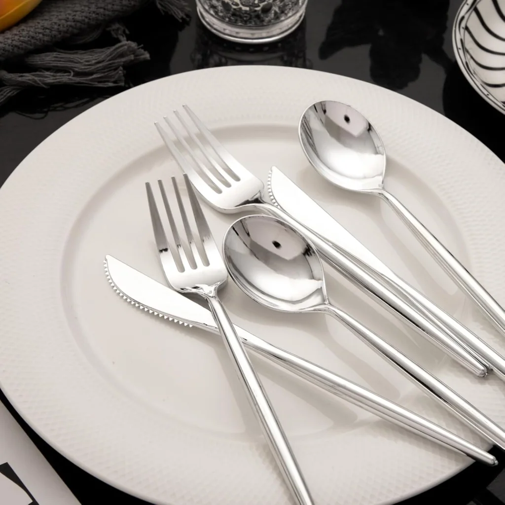 Luxury Plastic Silverware Set (180 Pieces) – Silver, Elegant Silver