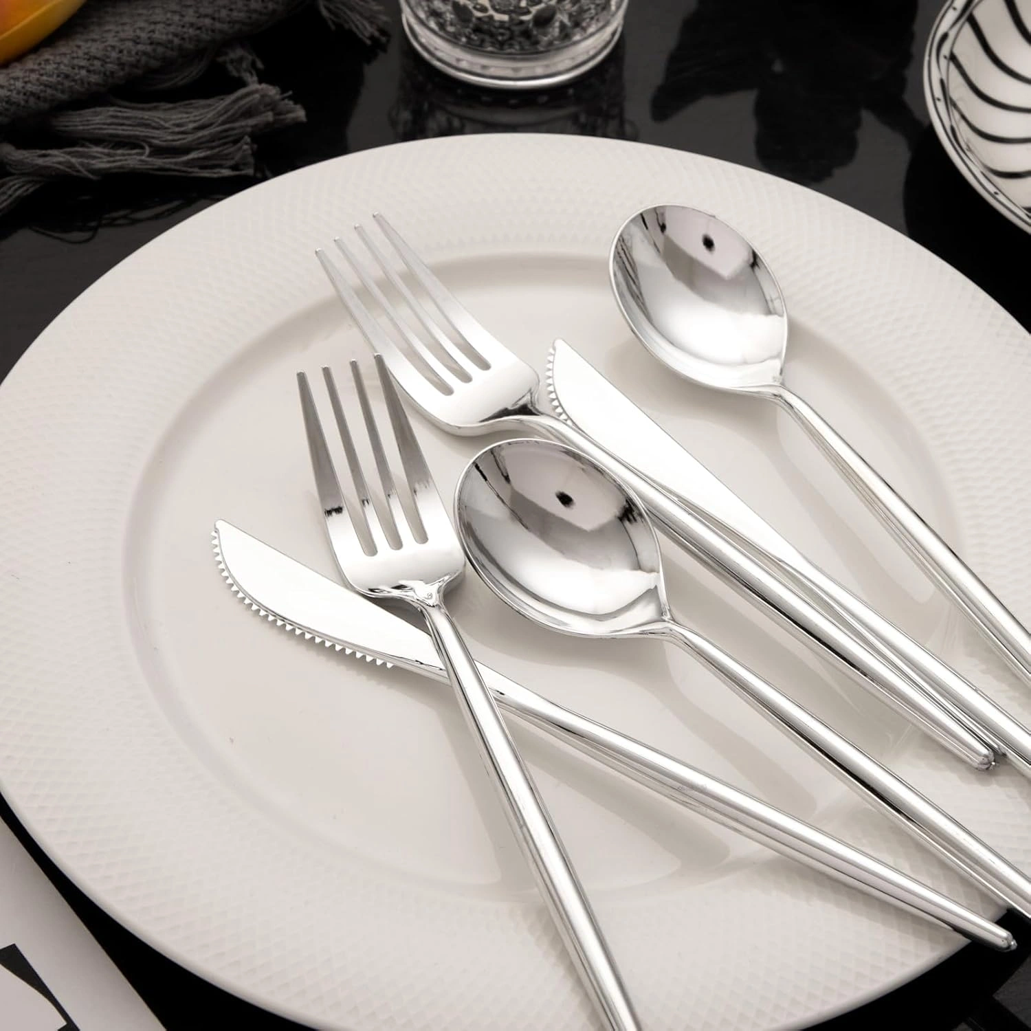 Luxury Plastic Silverware Set (180 Pieces) – Silver, Elegant Silver