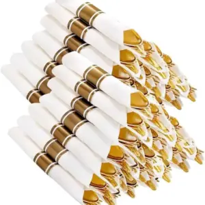 Pre-Rolled Gold Silverware with Napkins (400 Pieces)