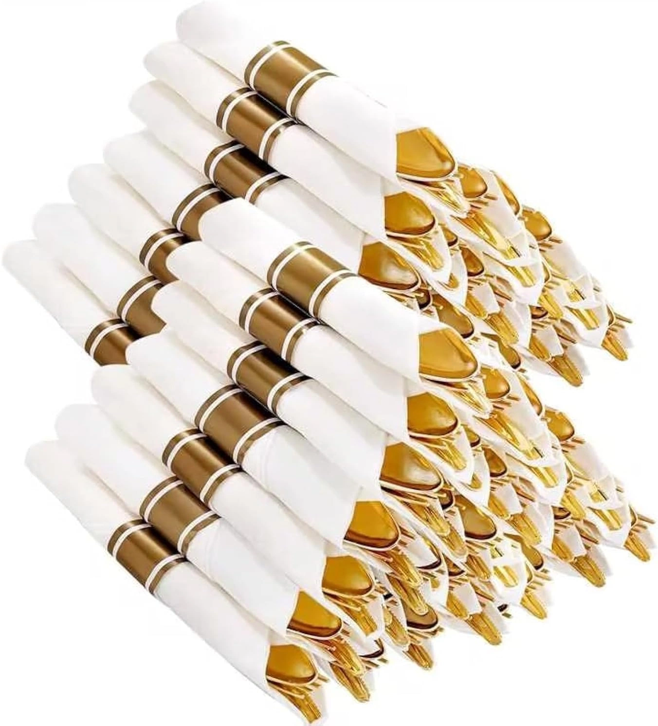 Pre-Rolled Gold Silverware with Napkins (400 Pieces)