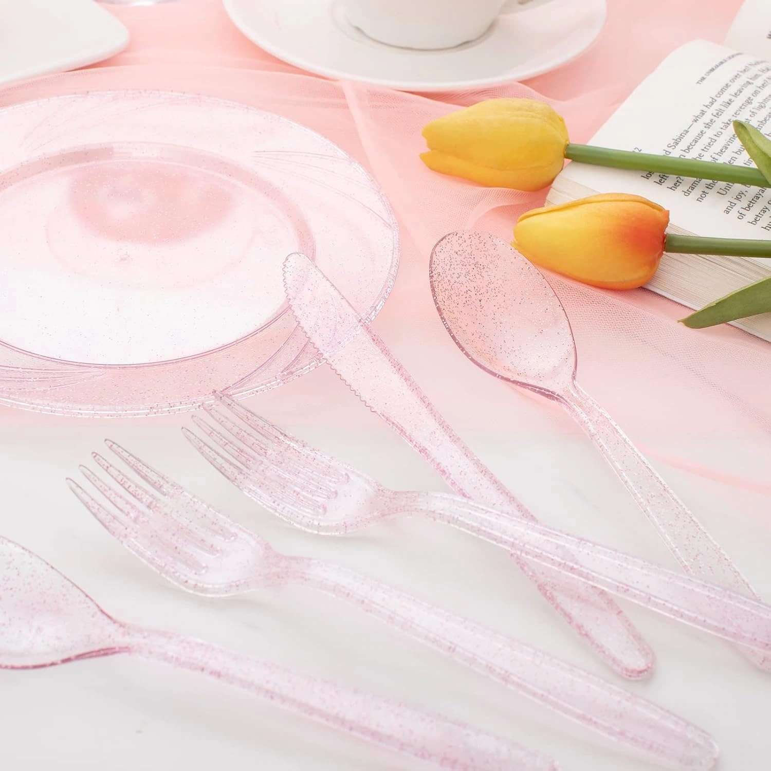 Glitter Plastic Silverware Set (360 Pieces) – Pink Glitter