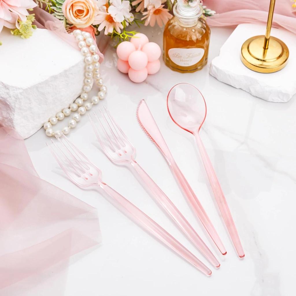 Luxury Plastic Silverware Set (180 Pieces) – Pink, Cutlery Set