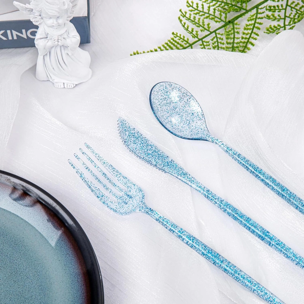 Luxury Plastic Silverware Set (180 Pieces) – Clear Blue