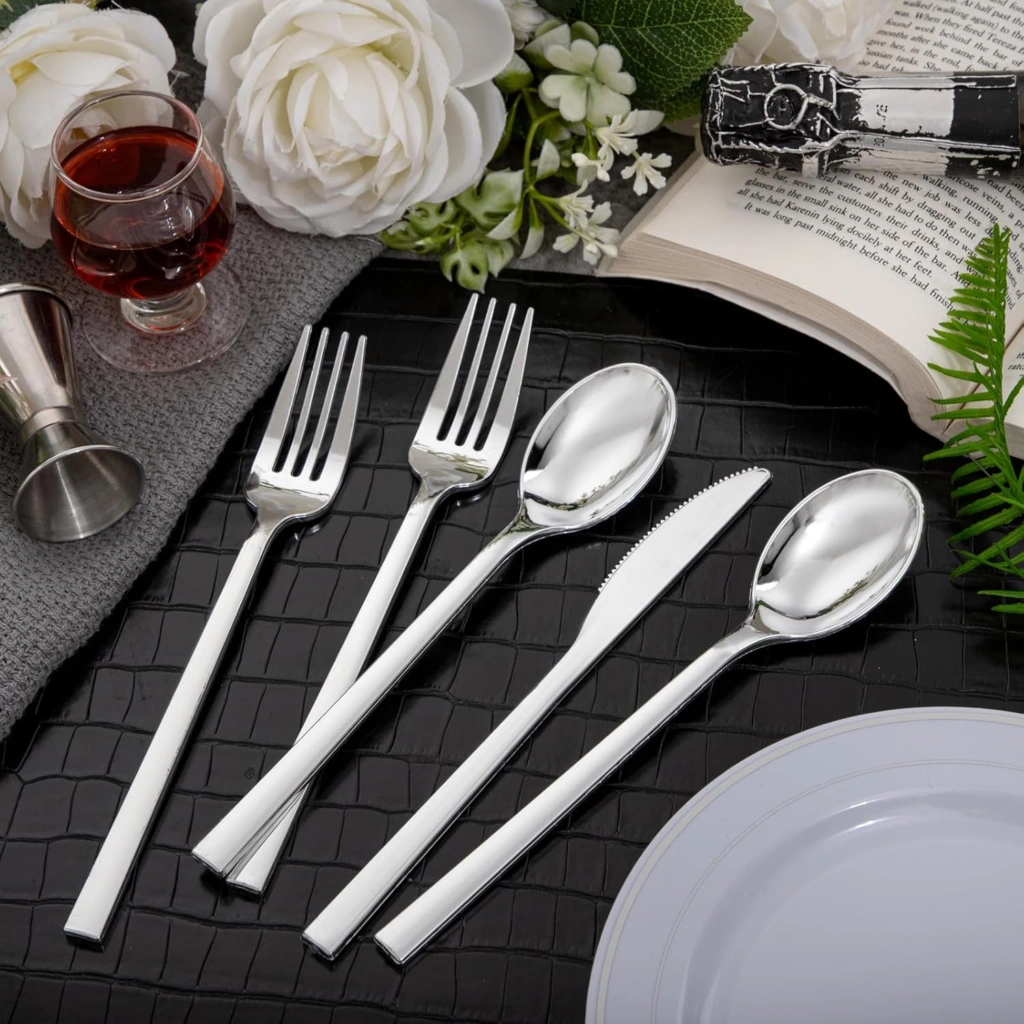 Luxury Plastic Silverware Set (180 Pieces) – Silver, Silver Wedding