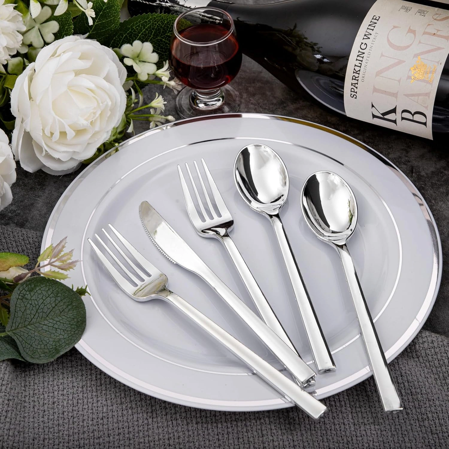 Luxury Plastic Silverware Set (180 Pieces) – Silver, Silver Wedding