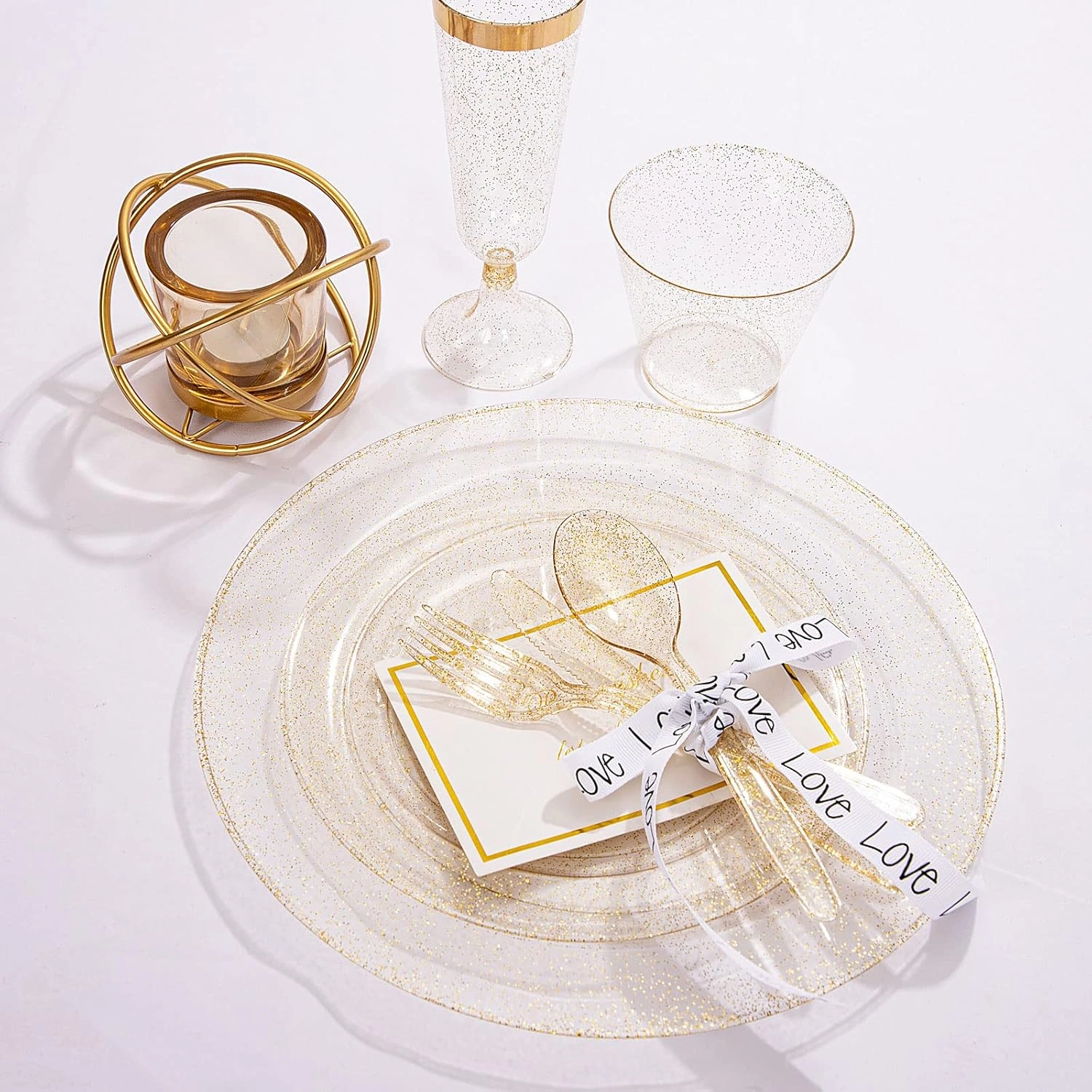 Glitter Plastic Silverware Set (360 Pieces) – Gold Glitter