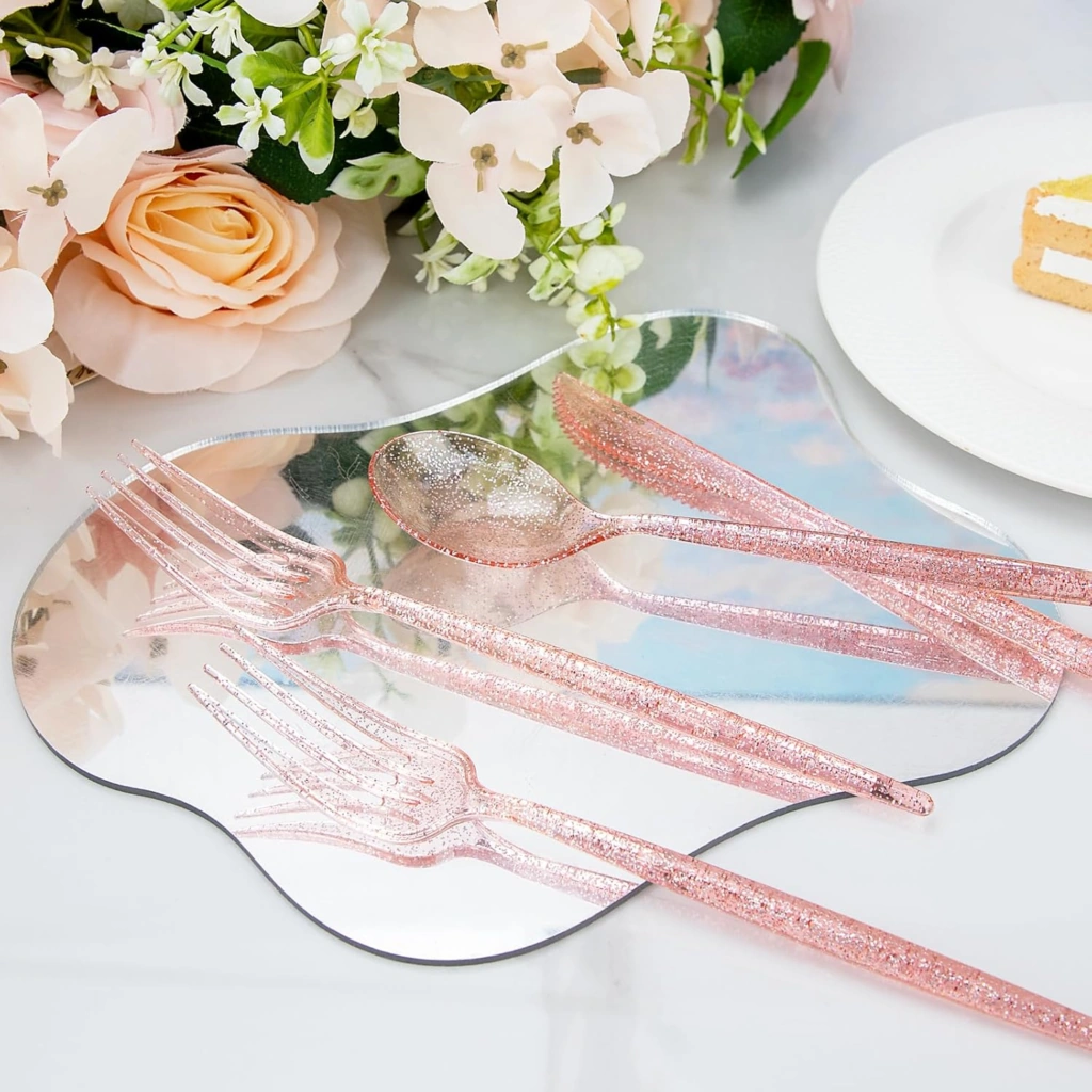 Luxury Plastic Silverware Set (180 Pieces) – Pink, Pink Glitter