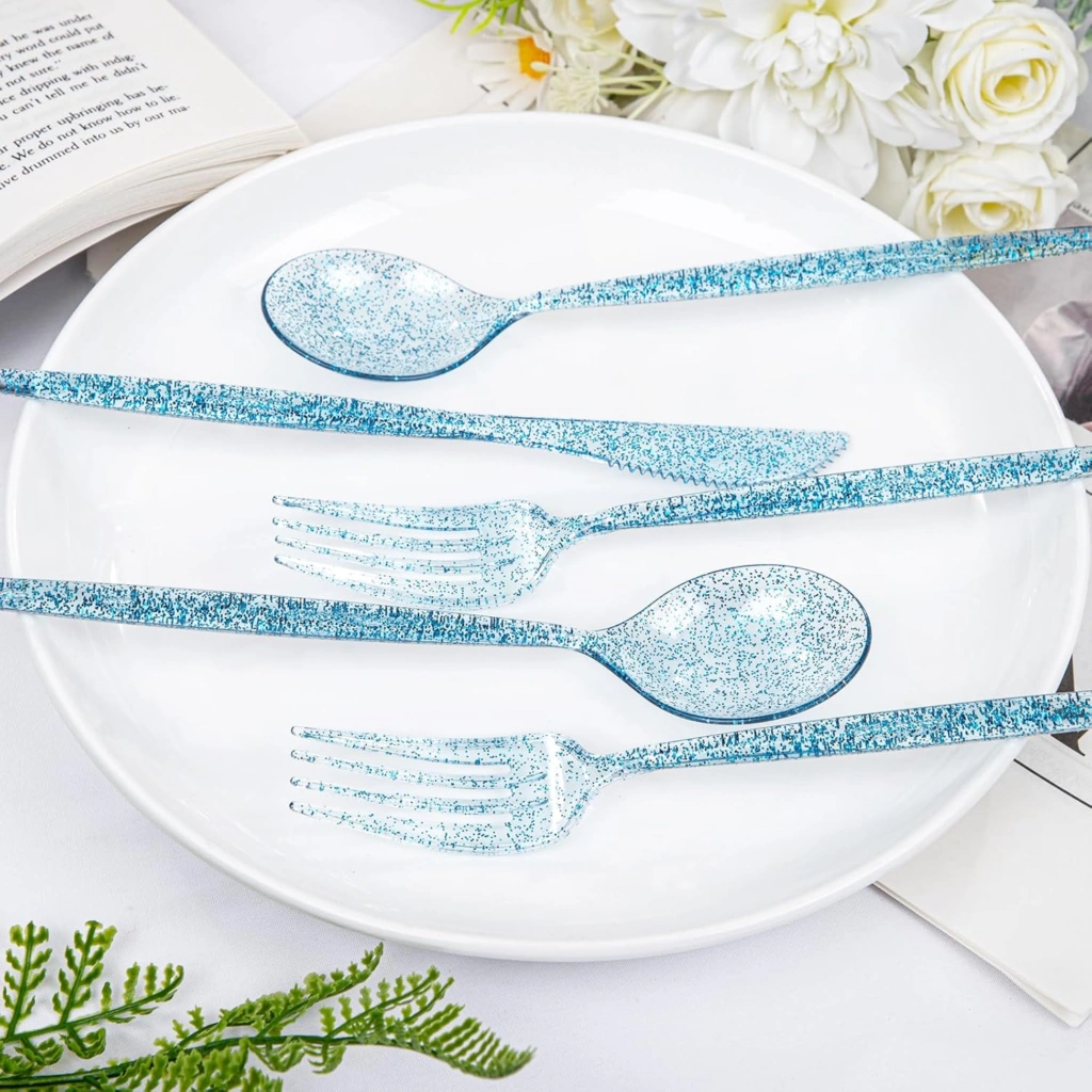 Luxury Plastic Silverware Set (180 Pieces) – Clear Blue