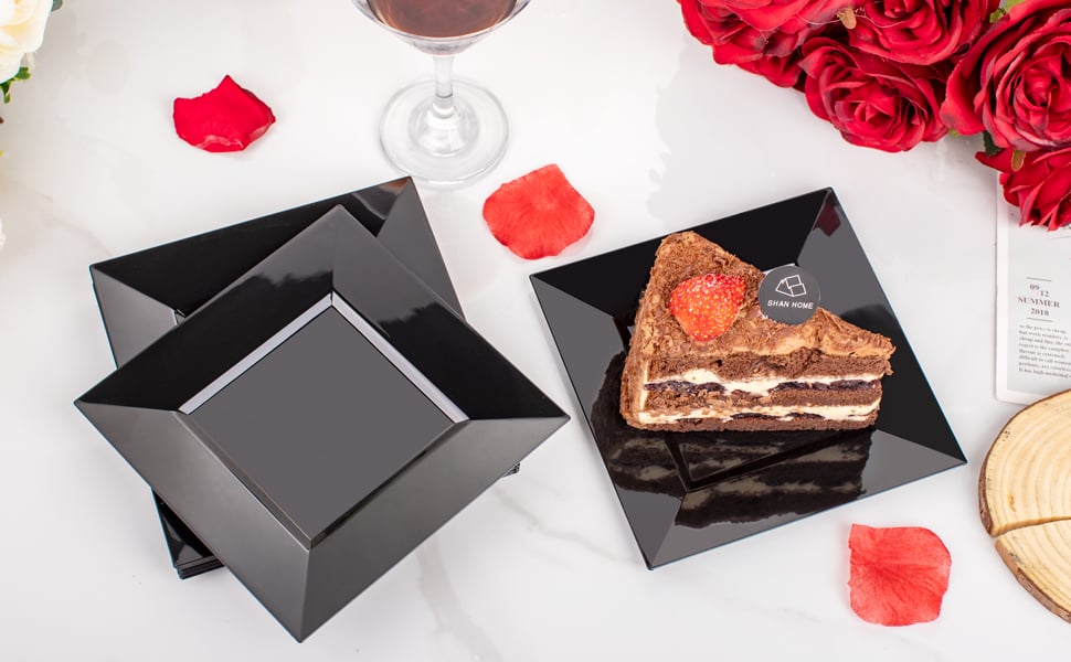Black & Gold Dessert Plates & Forks Set
