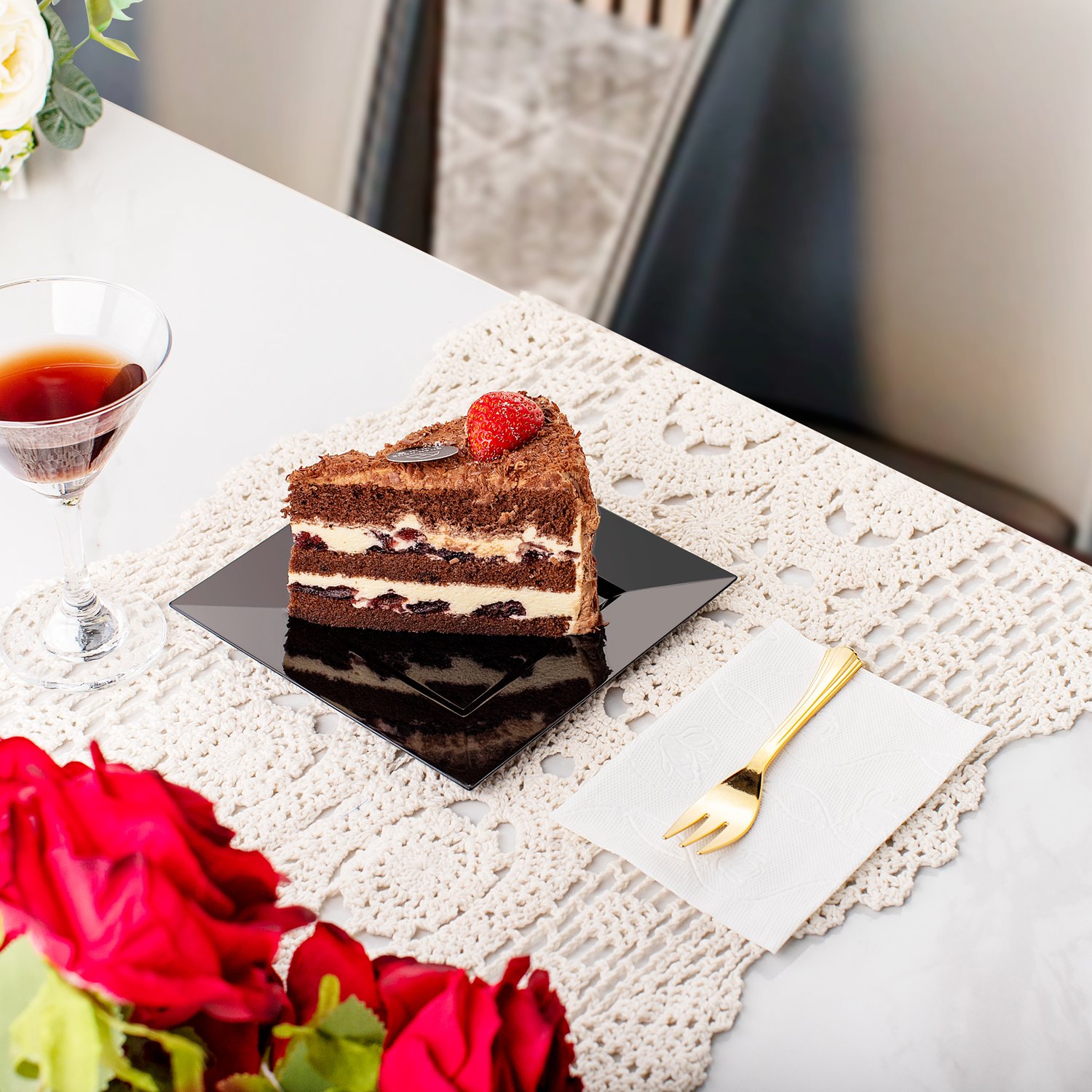 Black & Gold Dessert Plates & Forks Set