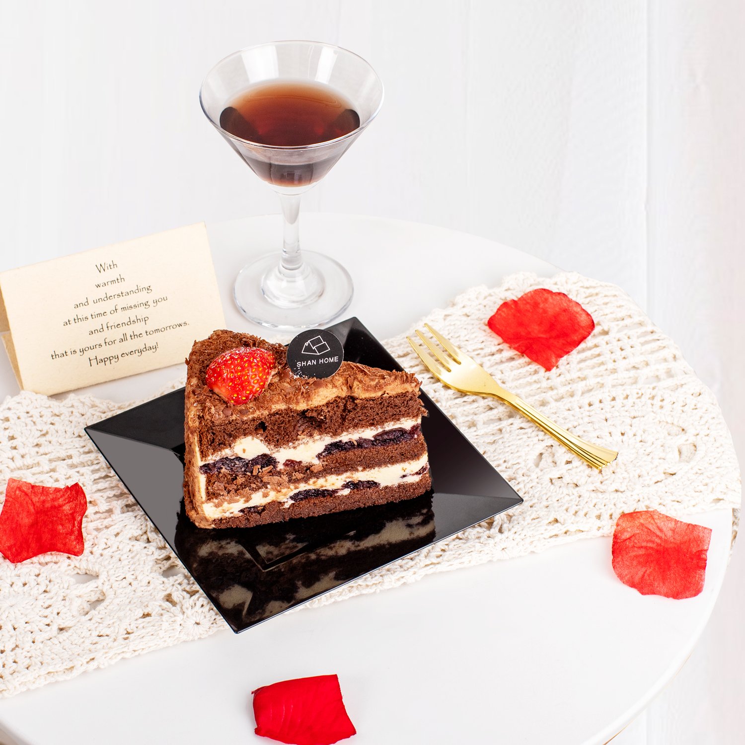 Black & Gold Dessert Plates & Forks Set