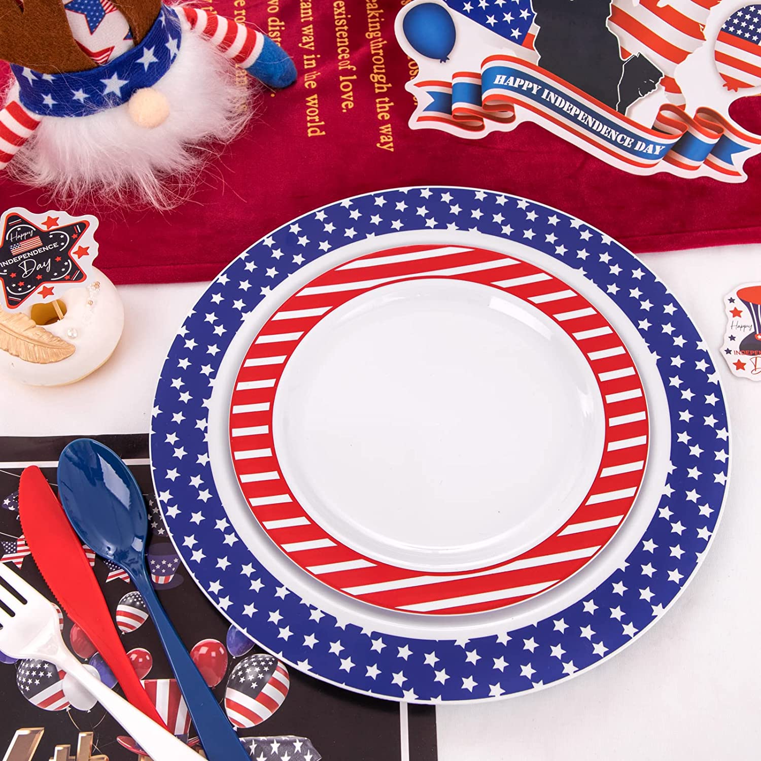 4th of July Plates & Silverware Set (180 Pieces)