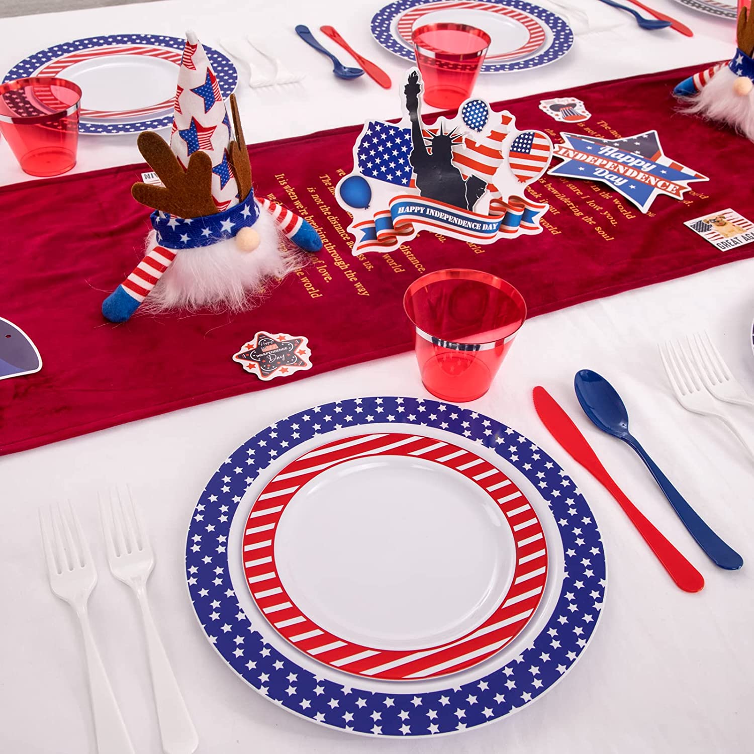 4th of July Plates & Silverware Set (180 Pieces)