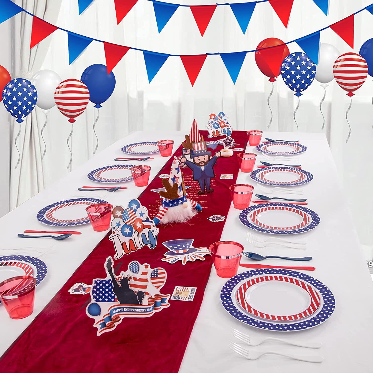 4th of July Plates & Silverware Set (180 Pieces)