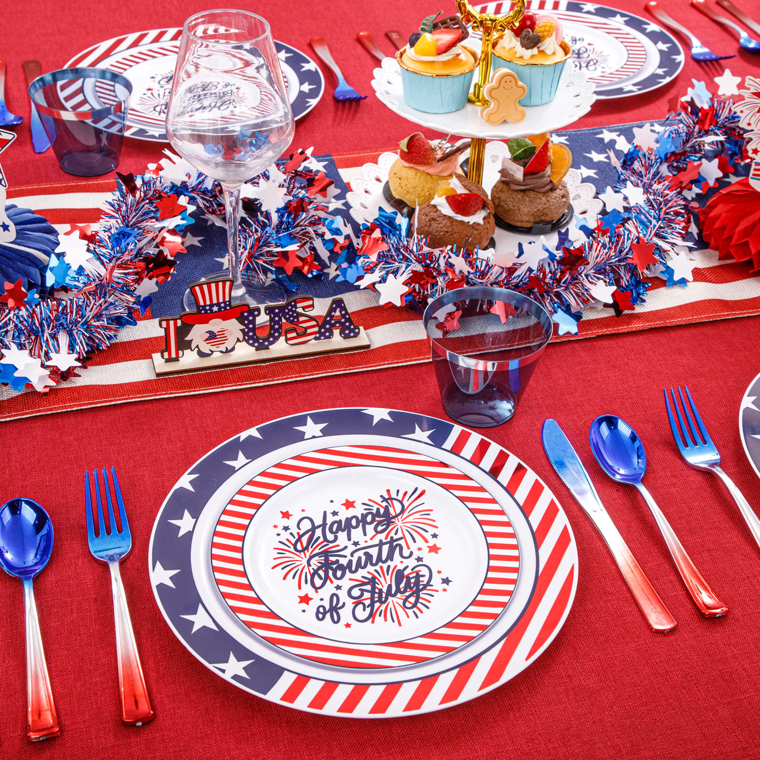 Stars & Stripes Party Plates & Silverware Set (180 Pieces)