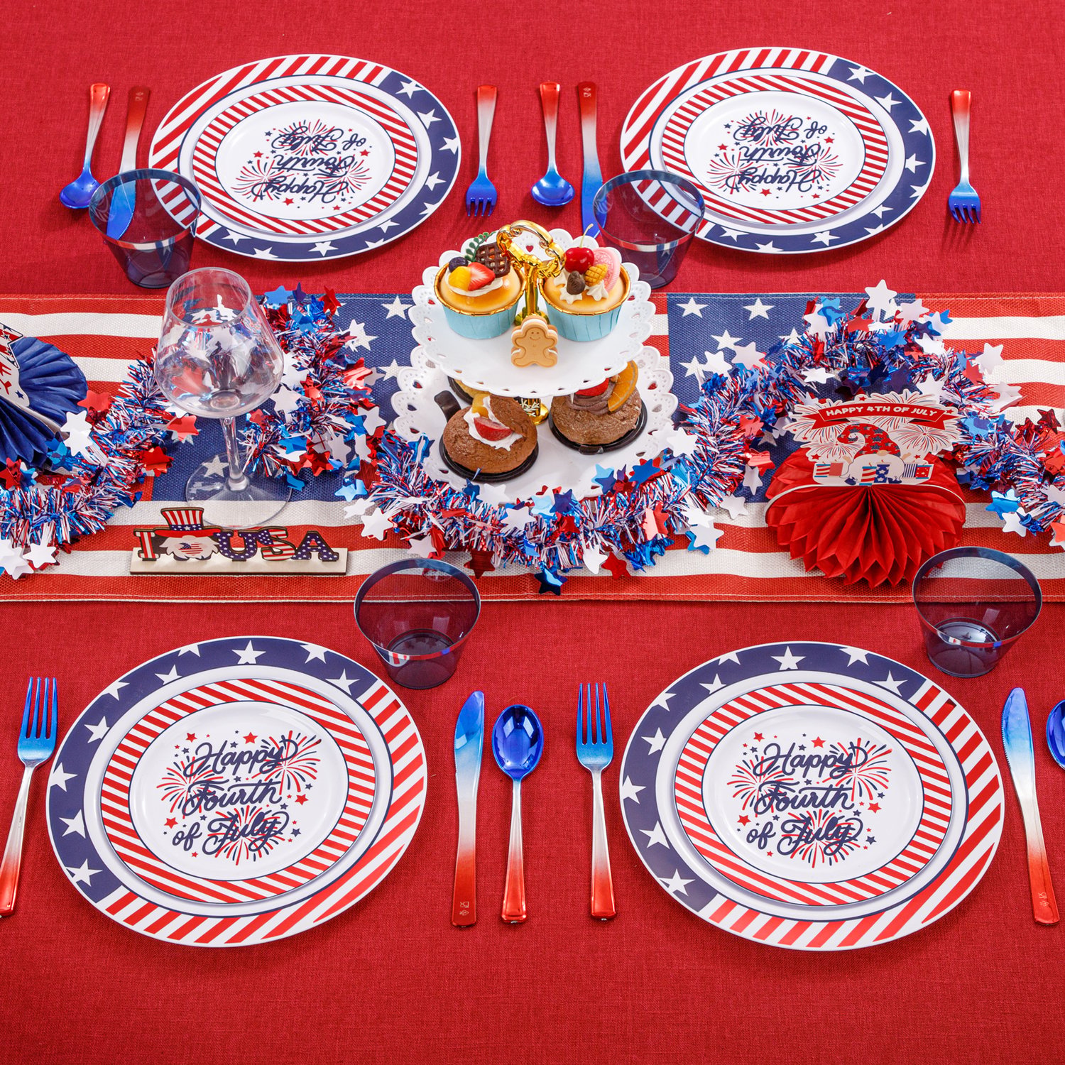 Stars & Stripes Party Plates & Silverware Set (180 Pieces)