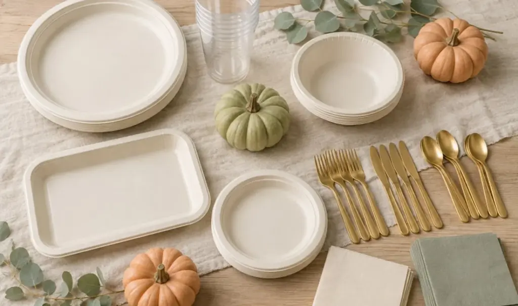 Fall Baby Shower: Neutral & Pumpkin Disposable Tableware Ideas — featured image